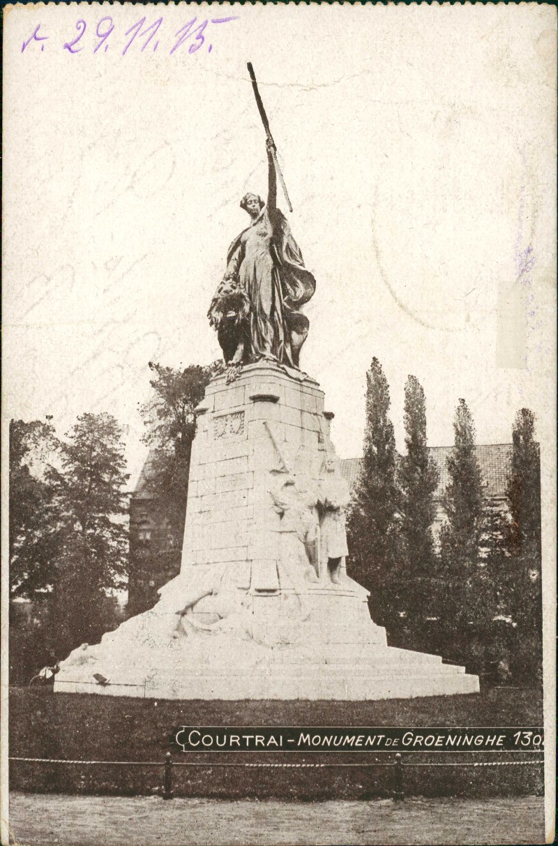 vergrößern: Bildseite historische Ansichtskarte von 1915: MONUMENT DE GROENINGHE 130:: Kortrijk