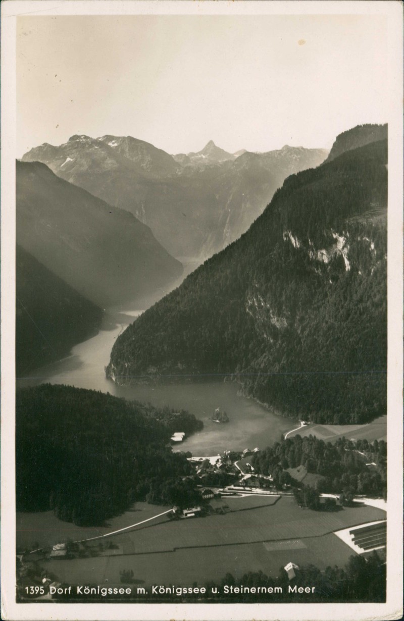 vergrößern: Bildseite historische Ansichtskarte von 1930: Dorf Königssee m. Königssee u. Steinernem Meer:: Schönau am Königssee
