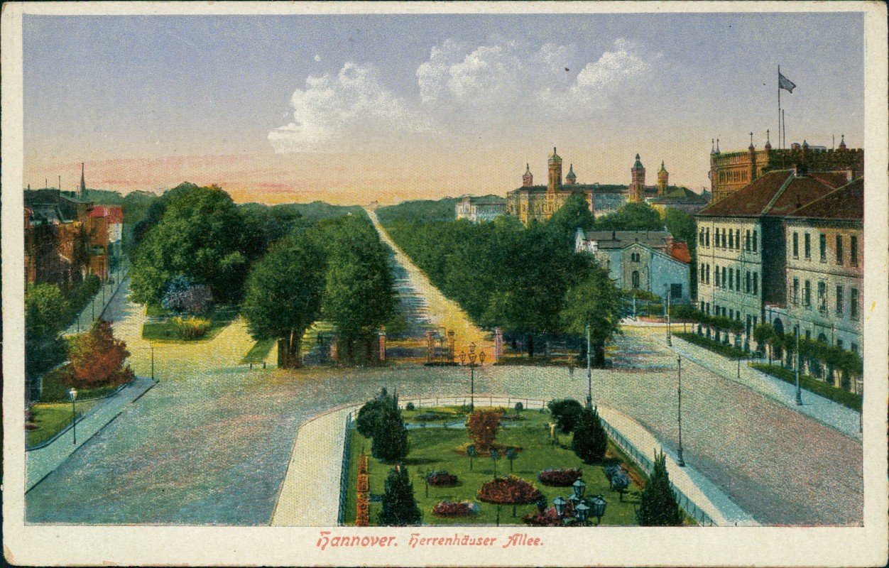vergrößern: Bildseite historische Ansichtskarte von 1927: Herrenhäuser-Allee:: Hannover