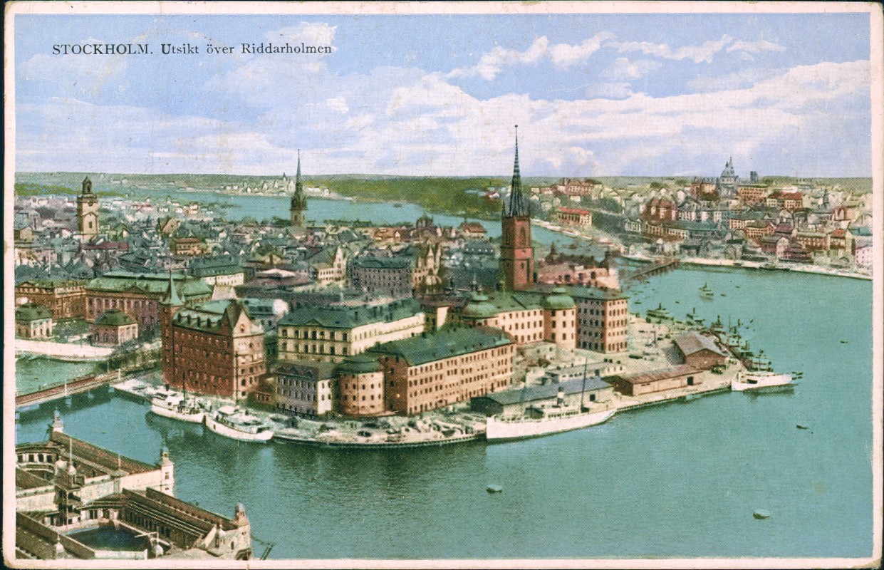 vergrößern: Bildseite historische Ansichtskarte von 1934: Utsikt över Riddarholmen:: Stockholm