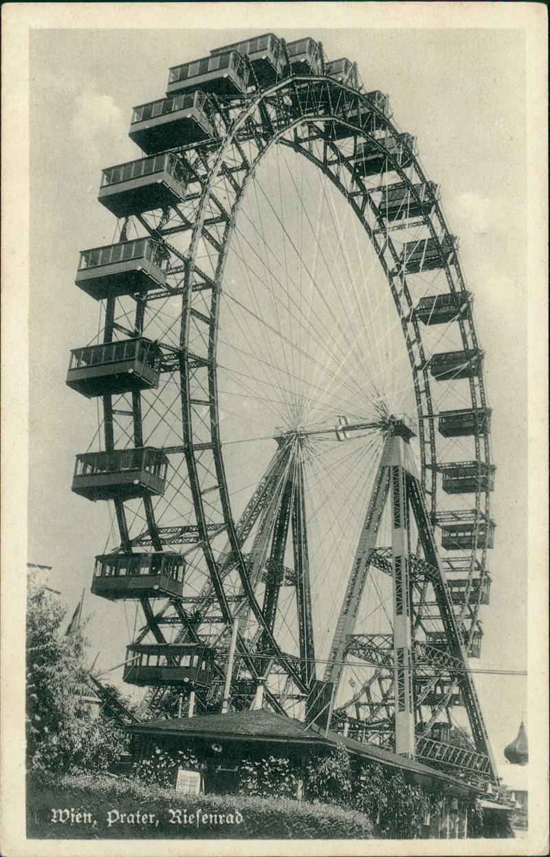 zoom: Image side vintage Postcard from 1931: Prater, Riesenrad - Gesamtansicht:: Prater-Vienna
