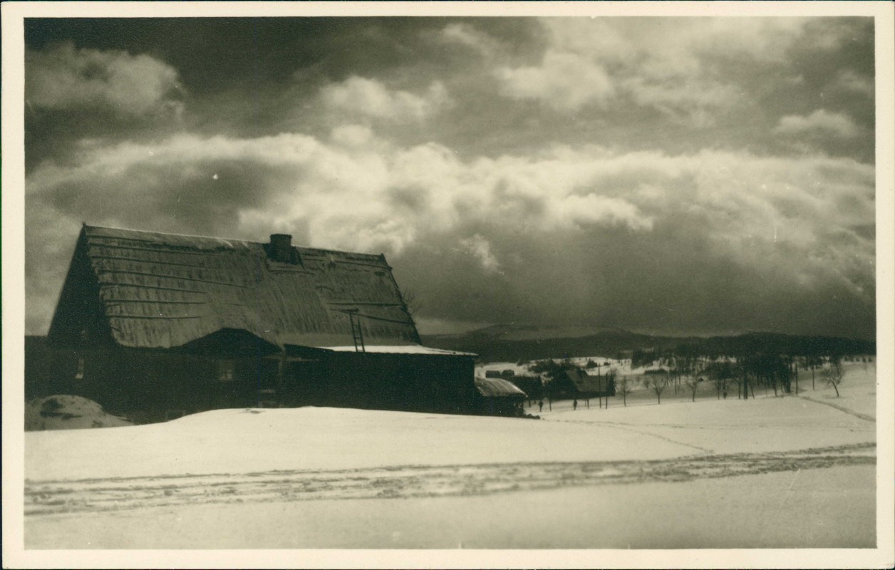 zoom: Image side vintage Postcard from 1956: Wintersturm Stadtpartie Stimmungsbild:: Schellerhau-Altenberg (Saxony)