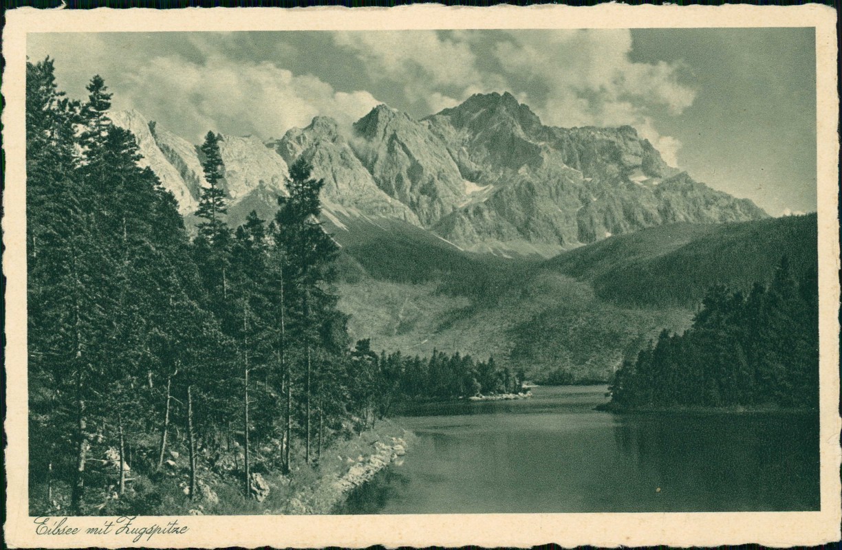 vergrößern: Bildseite historische Ansichtskarte von 1931: Eibsee mit Zugspitze.:: Garmisch-Partenkirchen
