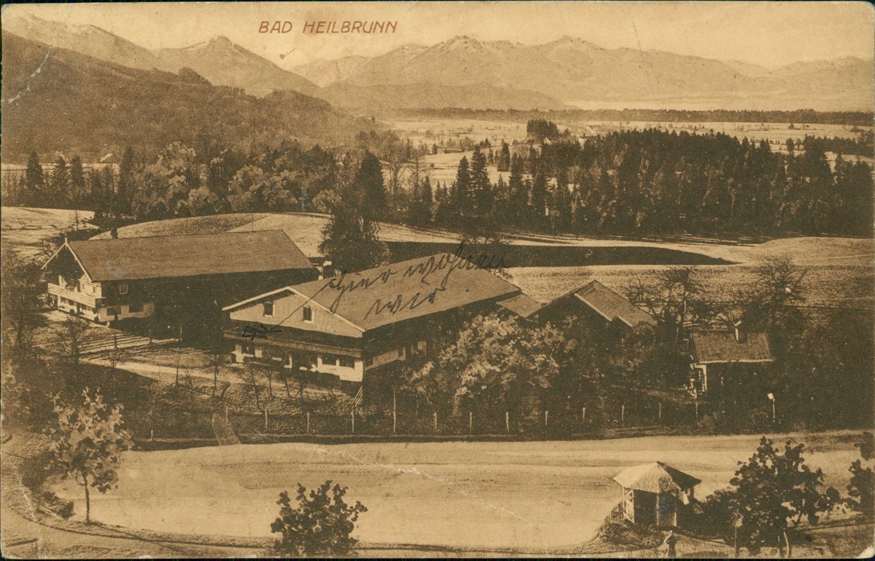 vergrößern: Bildseite historische Ansichtskarte von 1925: Stadtpartie mit Bauernhäusern:: Bad Heilbrunn