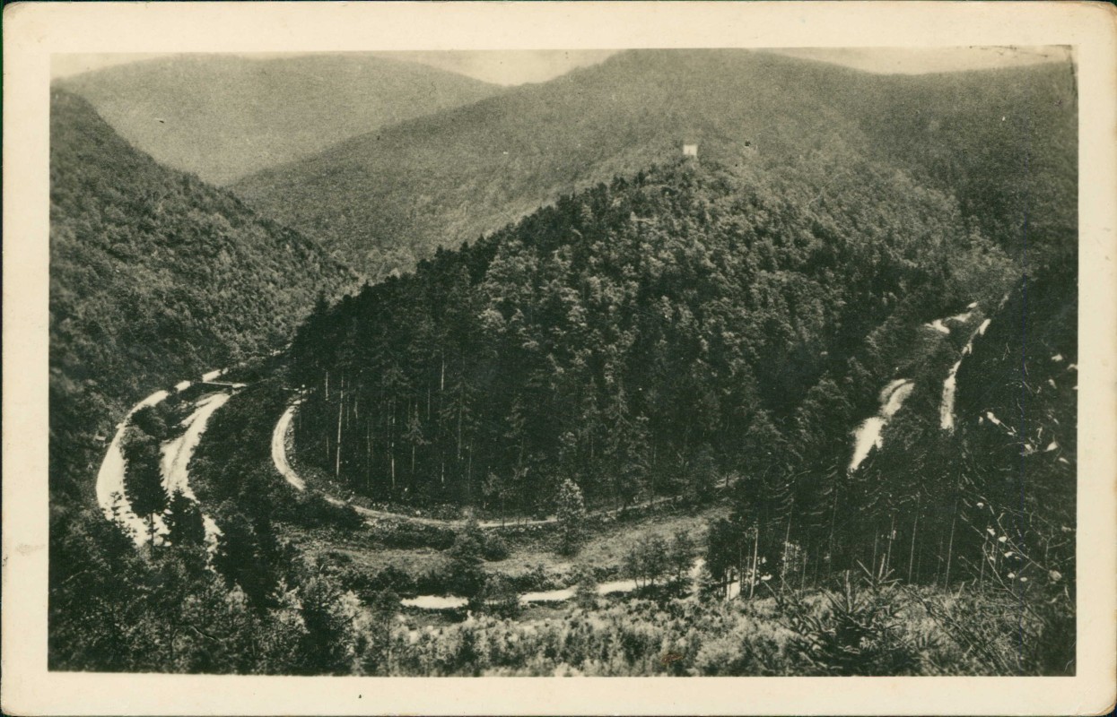 vergrößern: Bildseite historische Ansichtskarte von 1930: Karusselbogen mit Eberstein - Schwarzatal Fotokarte:: Schwarzburg