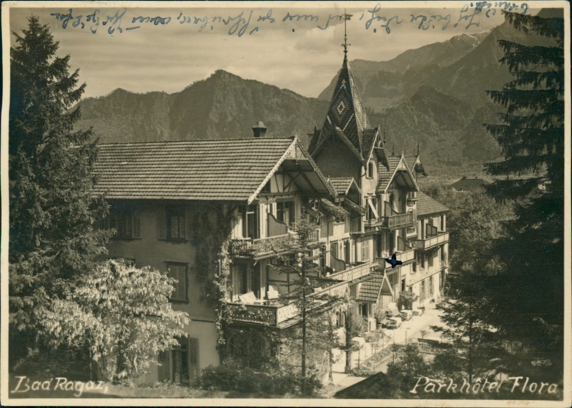 zoom: Image side vintage Postcard from 1932: Parkhotel Flora:: Bad Ragaz