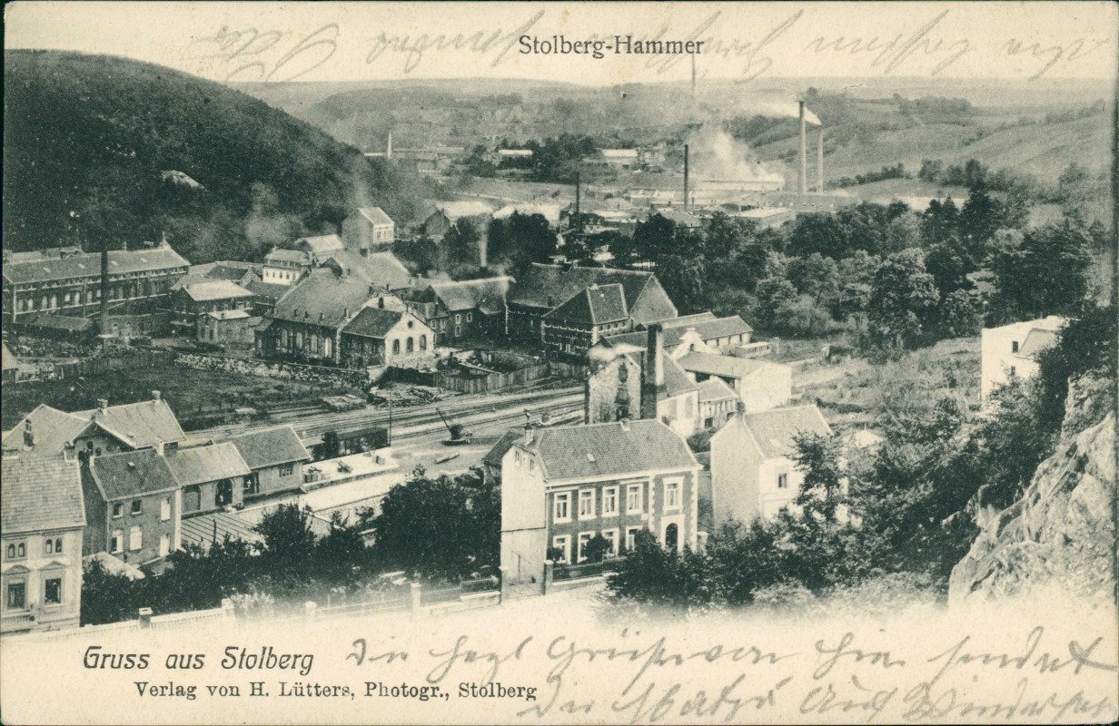 vergrößern: Bildseite historische Ansichtskarte von 1904: Stadt Stolberg-Hammer Bahnhof:: Stolberg