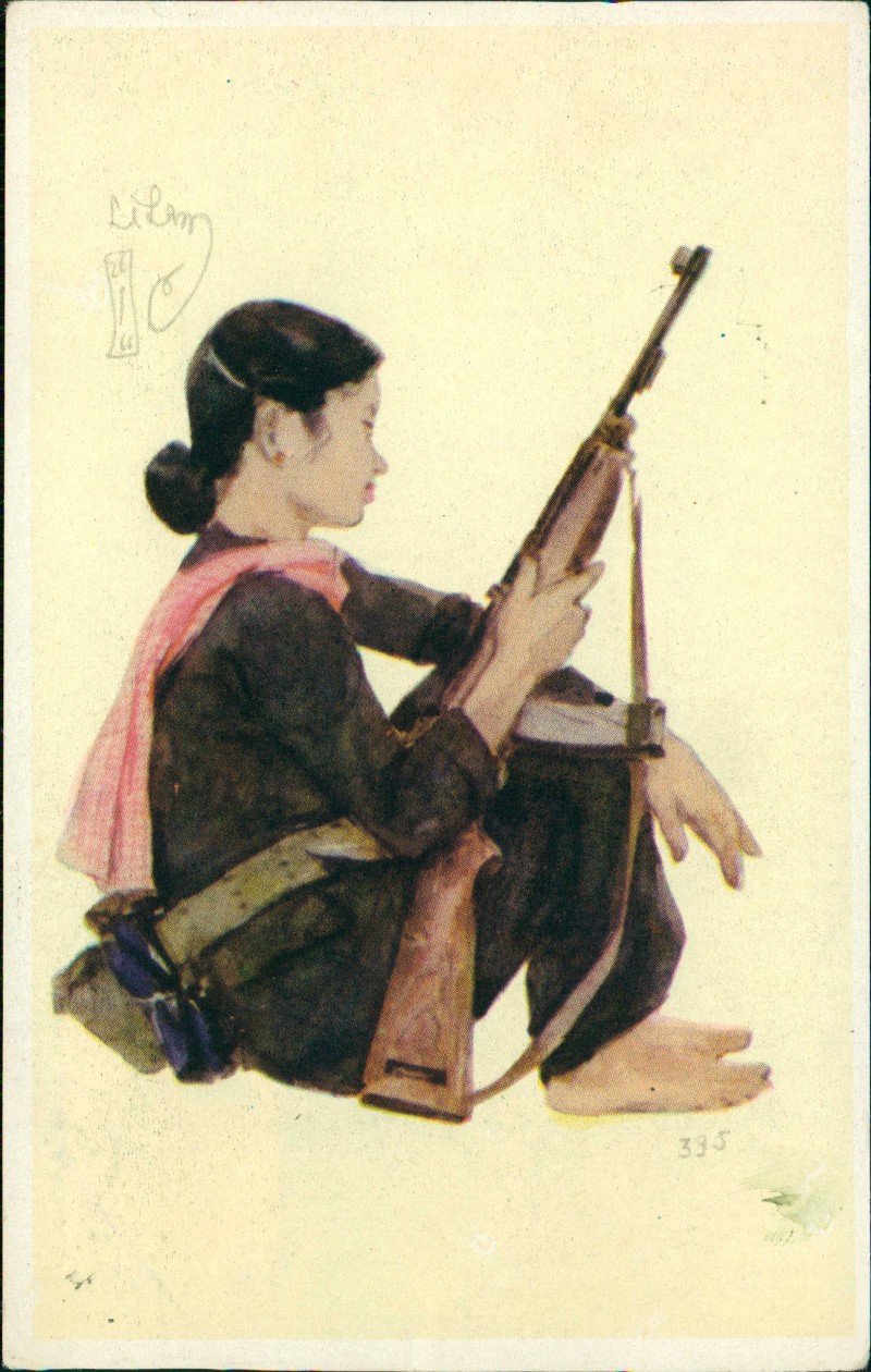 vergrößern: Bildseite historische Ansichtskarte von 1969: Nordvietnam Krieg Frau Propaganda:: .Vietnam