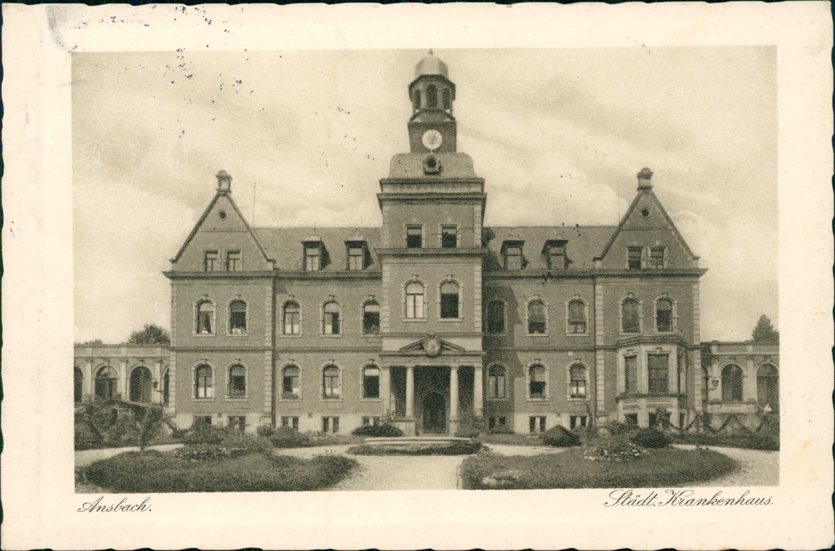 zoom: Image side vintage Postcard from 1926: Städtisches Krankenhaus:: Ansbach