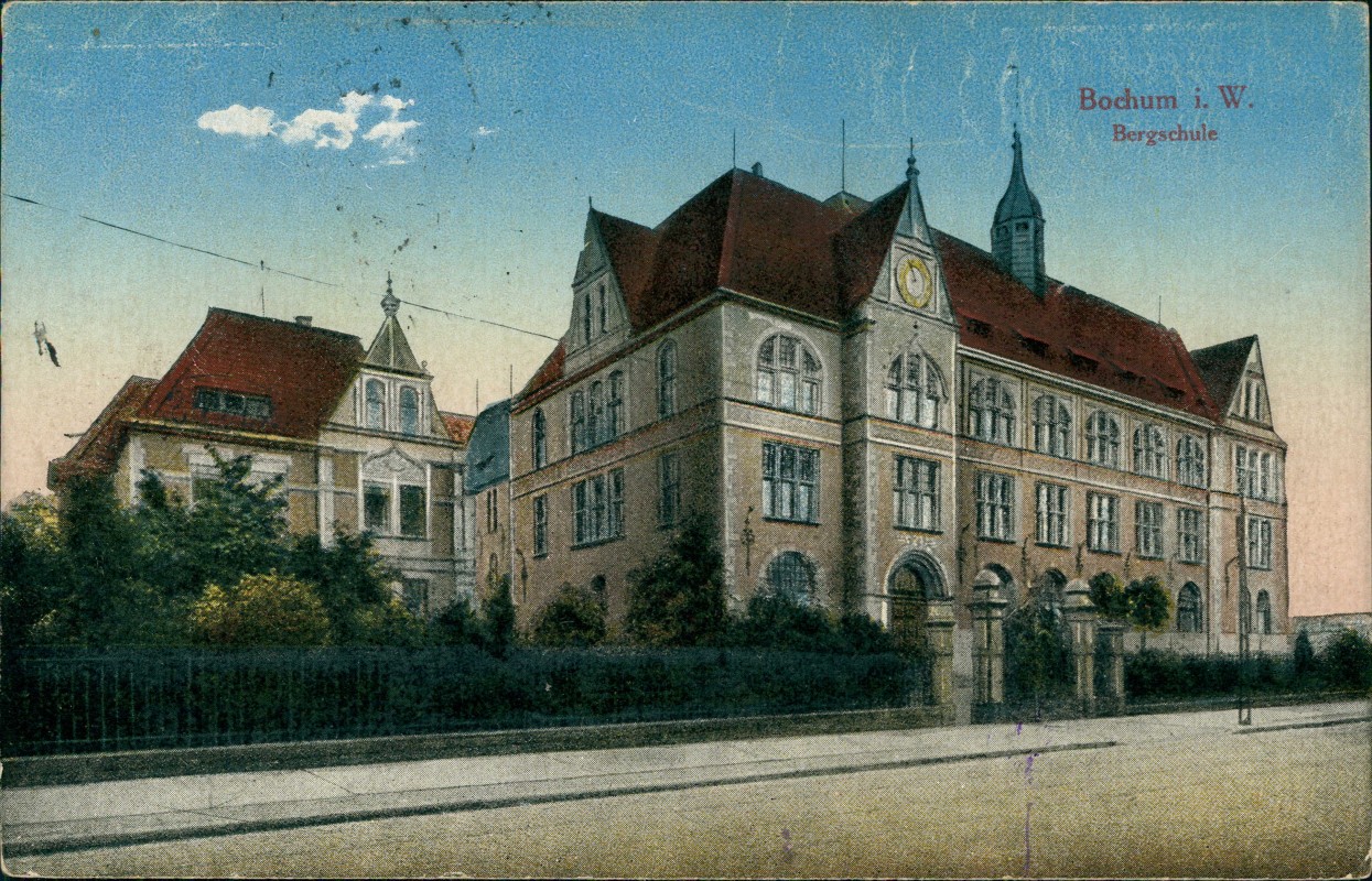 vergrößern: Bildseite historische Ansichtskarte von 1918: Bergschule:: Bochum