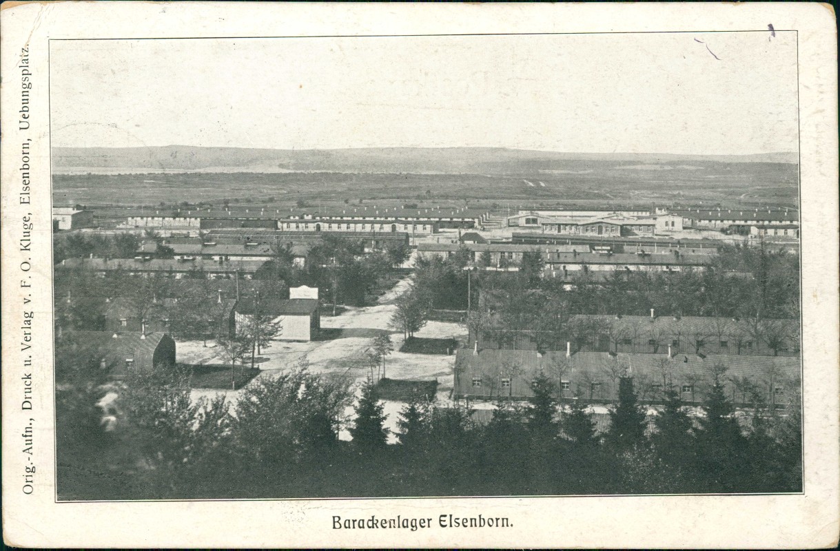 zoom: Image side vintage Postcard from 1915: Truppenübungsplatz Barackenlager:: Elsenborn-Bütgenbach
