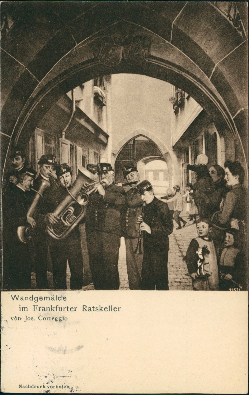 vergrößern: Bildseite historische Ansichtskarte von 1934: Ratskeller Wandgemälde von Jos. Correggio:: Frankfurt am Main