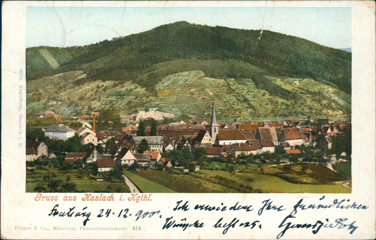 vergrößern: Bildseite historische Ansichtskarte von 1900: Stadtpartie:: Haslach im Kinzigtal