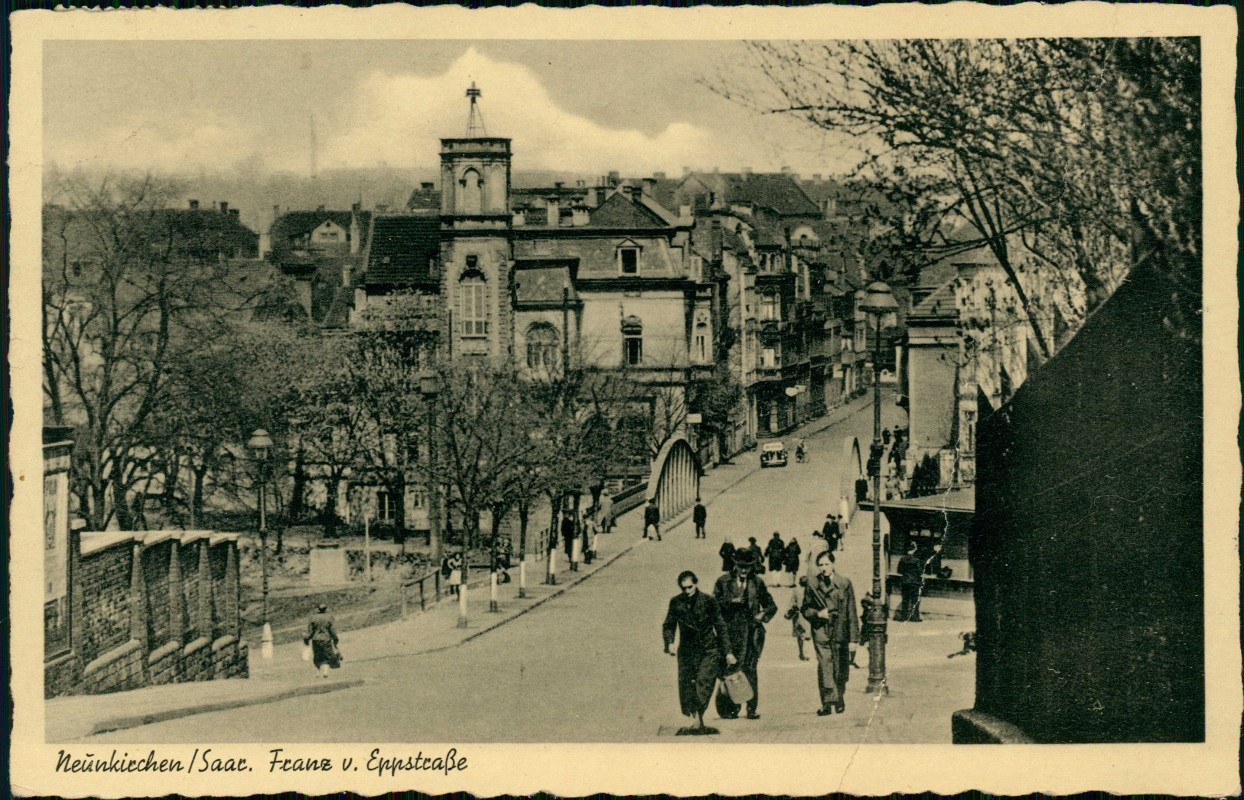 vergrößern: Bildseite historische Ansichtskarte von 1942: Saar Franz von Eppstraße:: Neunkirchen (Saar)