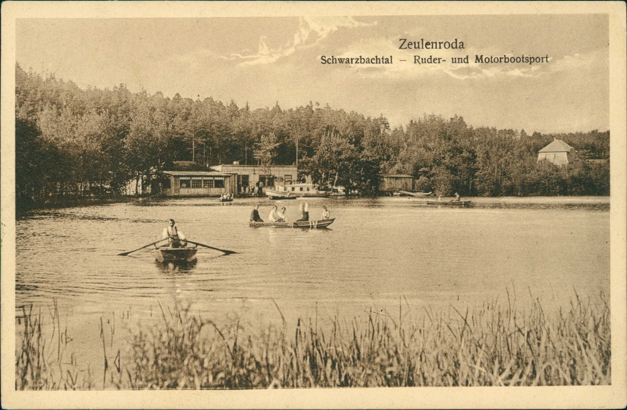 zoom: Image side vintage Postcard from 1928: Schwarzbachtal Ruder- und Motorbootsport:: Zeulenroda-Zeulenroda-Triebes