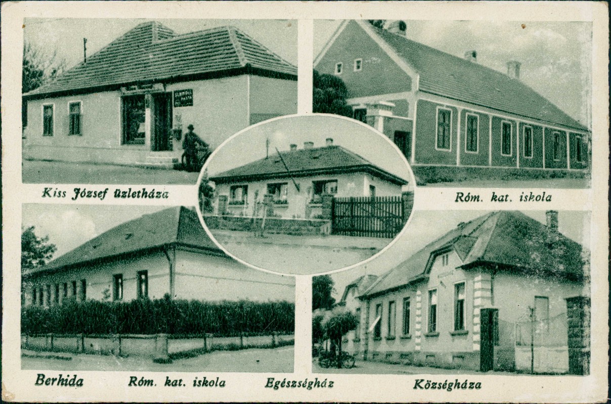 vergrößern: Bildseite historische Ansichtskarte von 1940: 5 Bild Stadtansichten:: Berhida