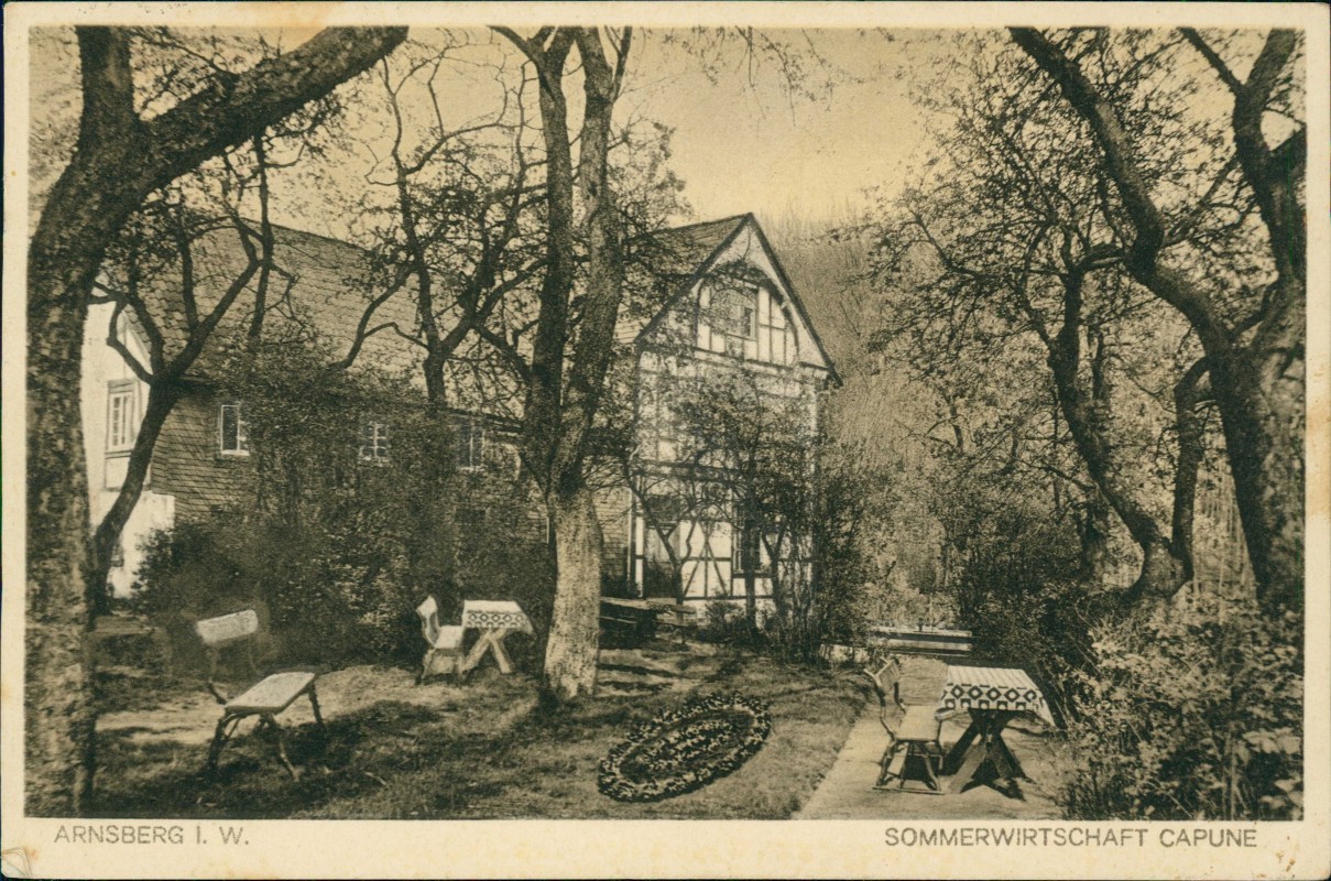zoom: Image side vintage Postcard from 1930: Sommerwirtschaft Capune, Wichler-Höhe:: Arnsberg