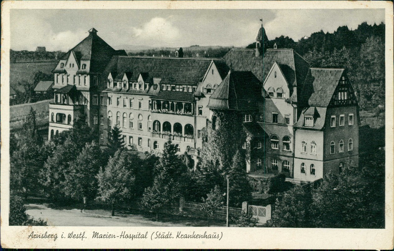 zoom: Image side vintage Postcard from 1936: Marien-Hospital Städt. Krankenhaus:: Arnsberg