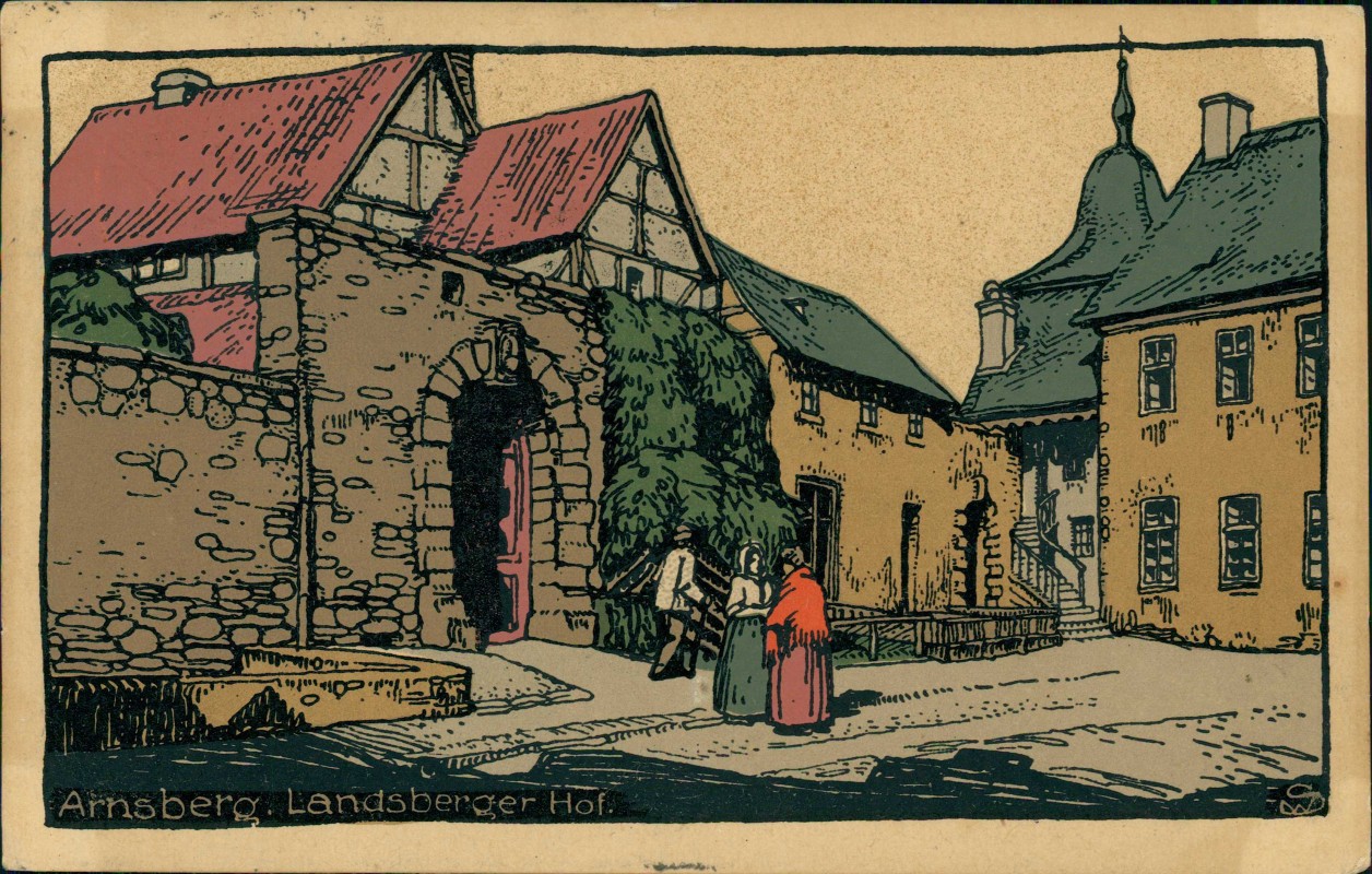zoom: Image side vintage Postcard from 1922: Landsberger Hof. Steindruck Künstlerkarte:: Arnsberg