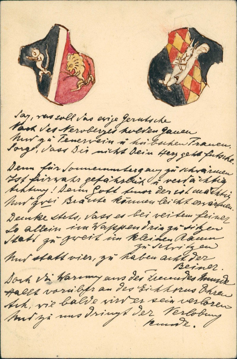 zoom: Image side vintage Postcard from 1907: Künstlerkarte Gemalte Wappen-Karte::