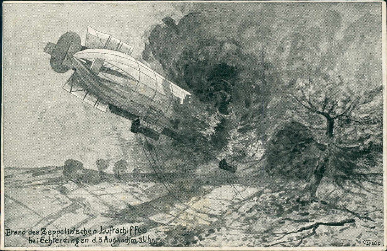 zoom: Image side vintage Postcard from 1906: Brand des Zeppelin
