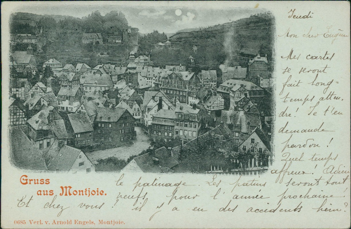 zoom: Image side vintage Postcard from 1898: Stadtpartie Mondscheinlitho:: Montjoie