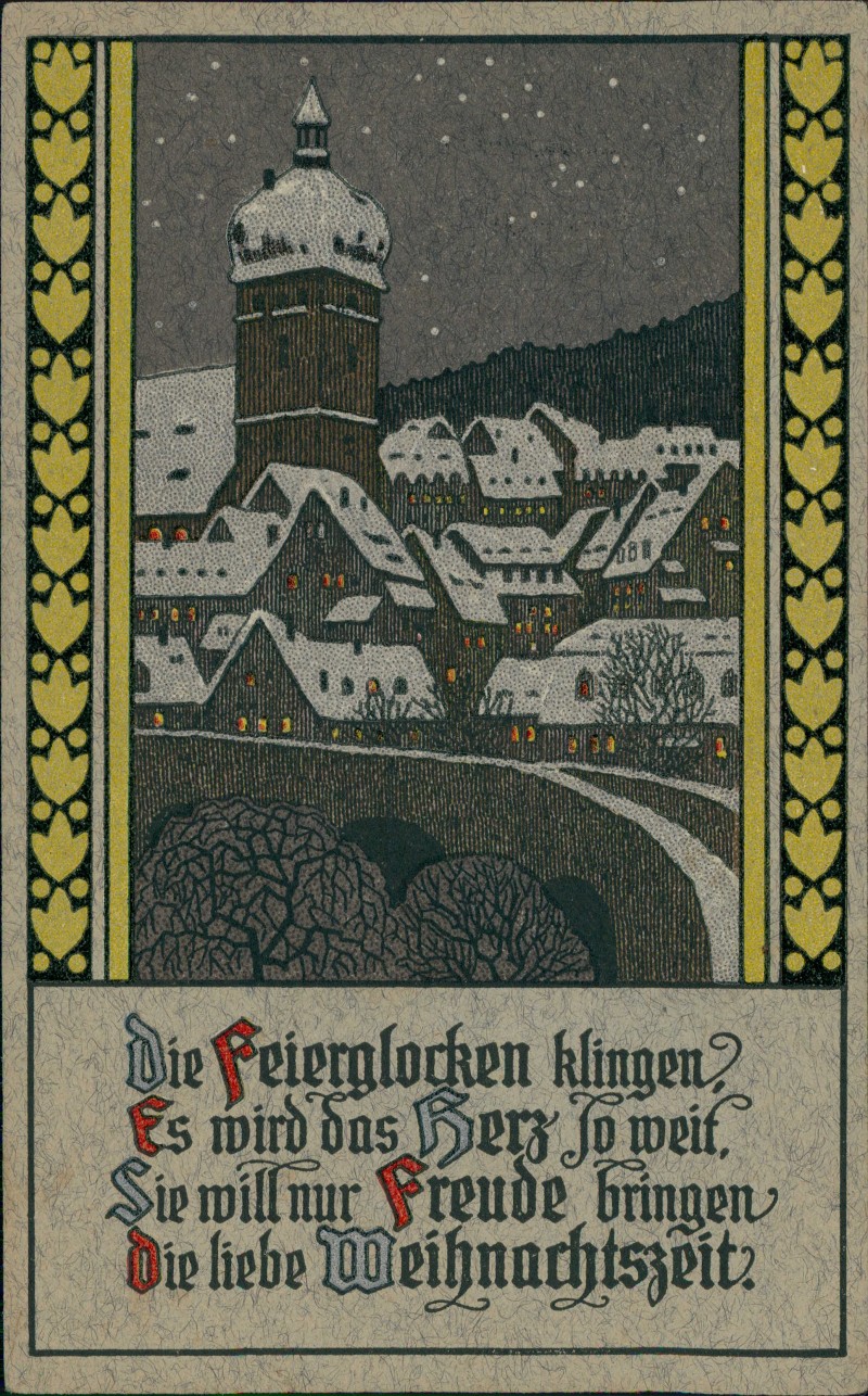 vergrößern: Bildseite historische Ansichtskarte von 1922: Weihnachten Christmas Stimmungsbild Stadt::