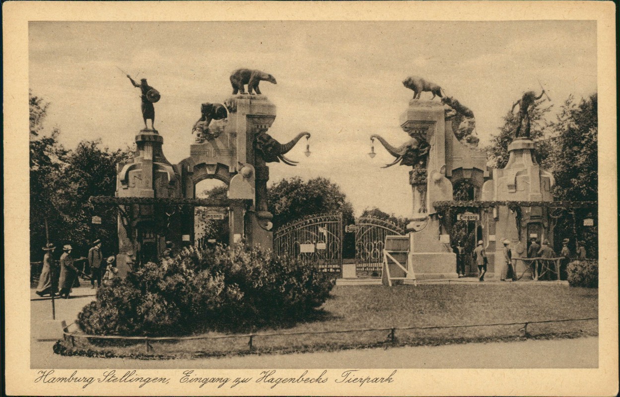 vergrößern: Bildseite historische Ansichtskarte von 1925: Tierpark Hagenbeck Eingang:: Stellingen-Hamburg