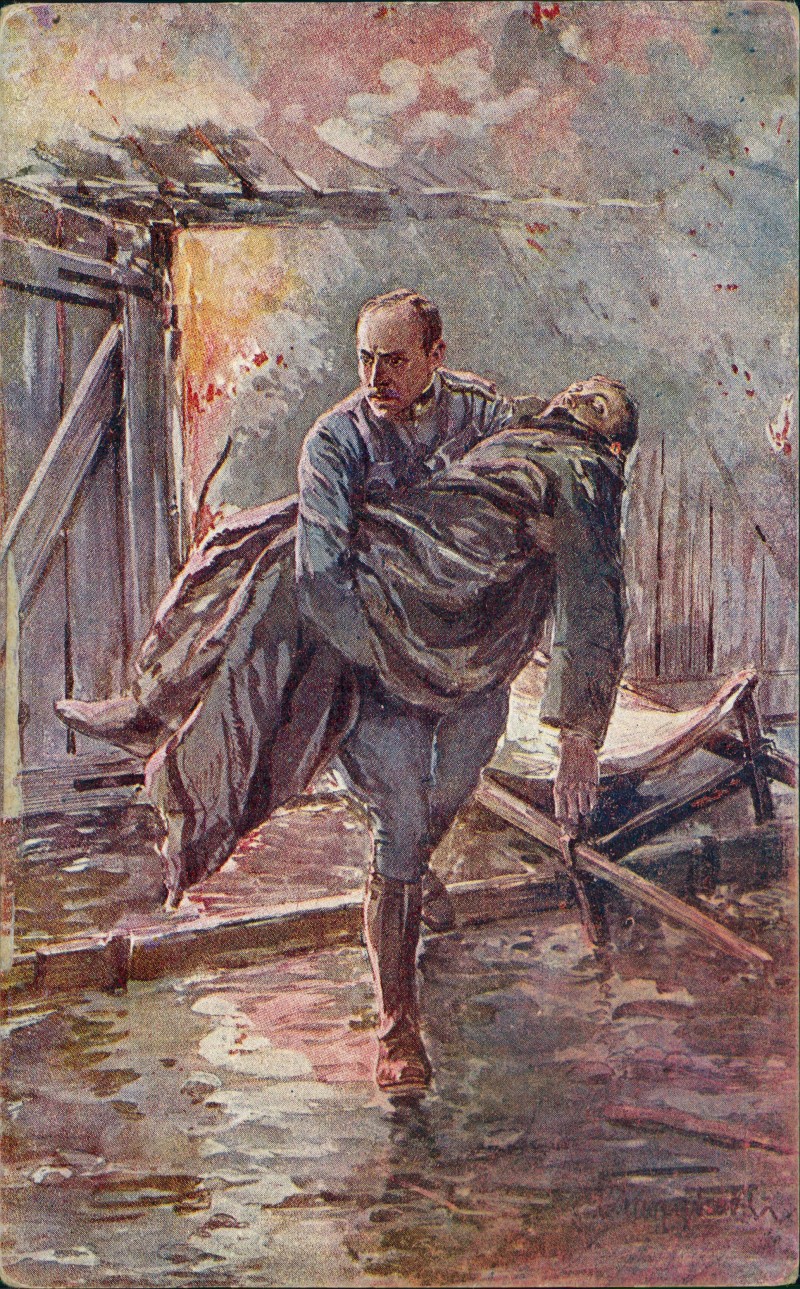 vergrößern: Bildseite historische Ansichtskarte von 1918: Militär 1.WK Erster Weltkrieg Helden des Toten Kreuzes::