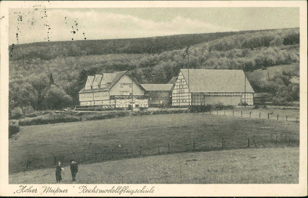 zoom: Image side vintage Postcard from 1938: Hoher Meißner Reichsmodellflugschule:: Velmeden-Hessisch Lichtenau