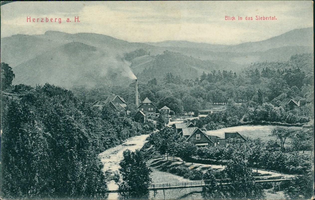vergrößern: Bildseite historische Ansichtskarte von 1908: Blick in das Siebertal:: Herzberg (Harz)