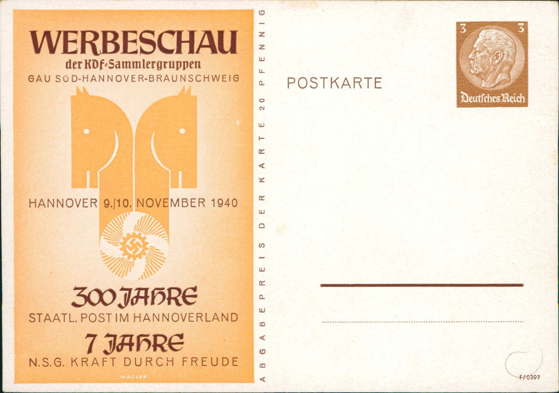 zoom: Image side vintage Postcard from 1940: WERBESCHAU der KDF Sammlergruppen GAU SÜD HANNOVER BRAUNSCHWEIG::