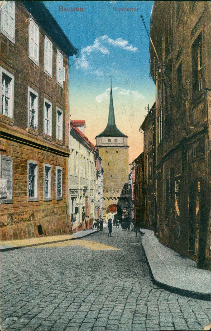 zoom: Image side vintage Postcard from 1914: Schülertor - Gasse:: Bautzen