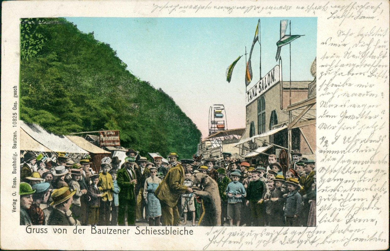 zoom: Image side vintage Postcard from 1906: Bürgerschiessen Schiessbleiche Jahrmarkt:: Bautzen