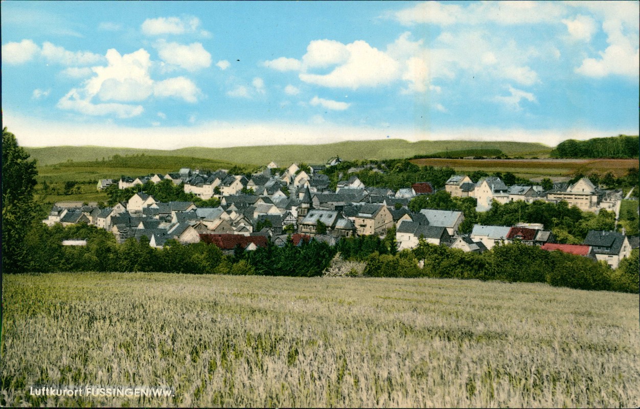 zoom: Image side vintage Postcard from 1963: Stadt vom Feld gesehen - Colorfotokarte:: Fussingen-Waldbrunn (Westerwald)