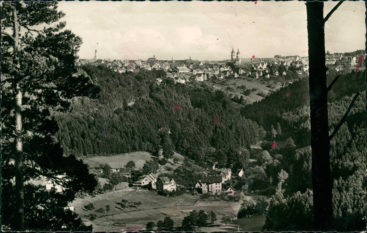 zoom: Image side vintage Postcard from 1963: Fernblick auf die Stadt:: Freudenstadt