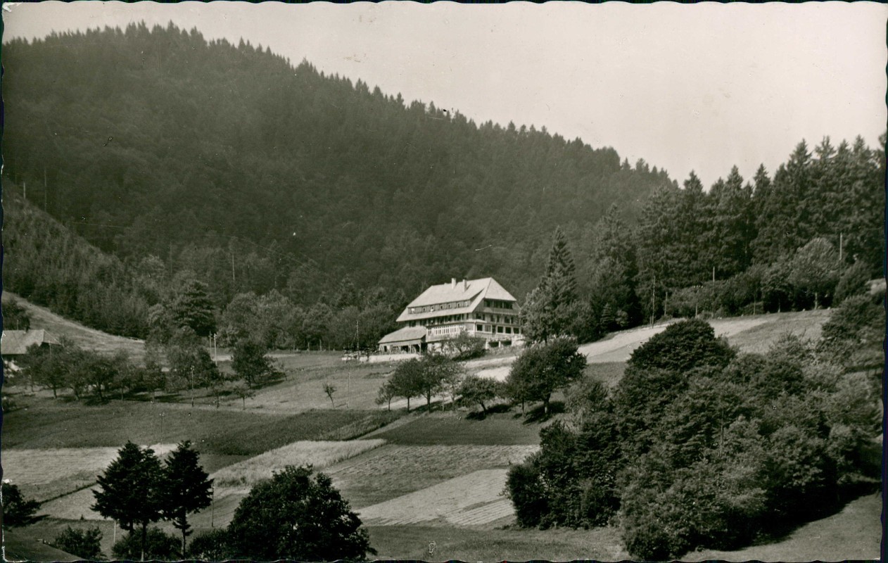 vergrößern: Bildseite historische Ansichtskarte von 1958: Gasthof und Pension Haldenhof OT Neuenweg:: Schönau im Schwarzwald