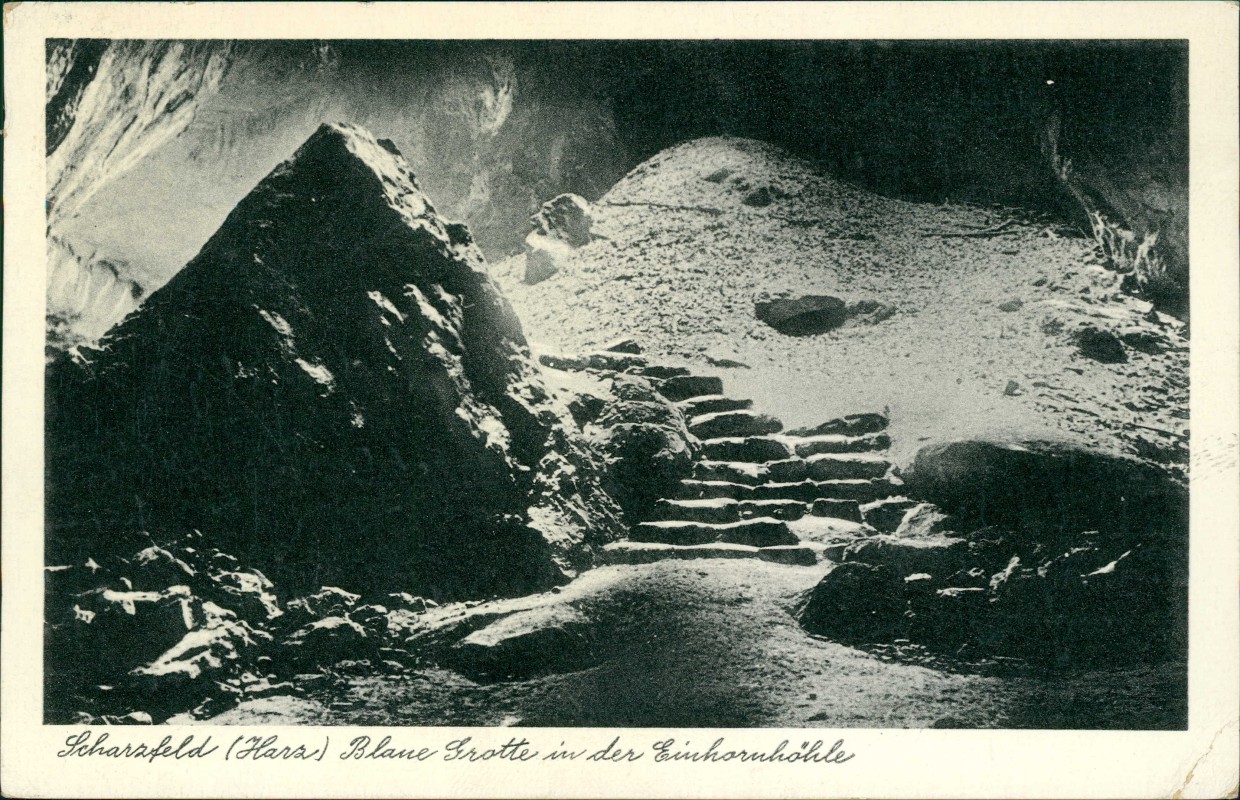 zoom: Image side vintage Postcard from 1956: Blaue Grotte in der Einhornhöhle:: Scharzfeld-Herzberg (Harz)