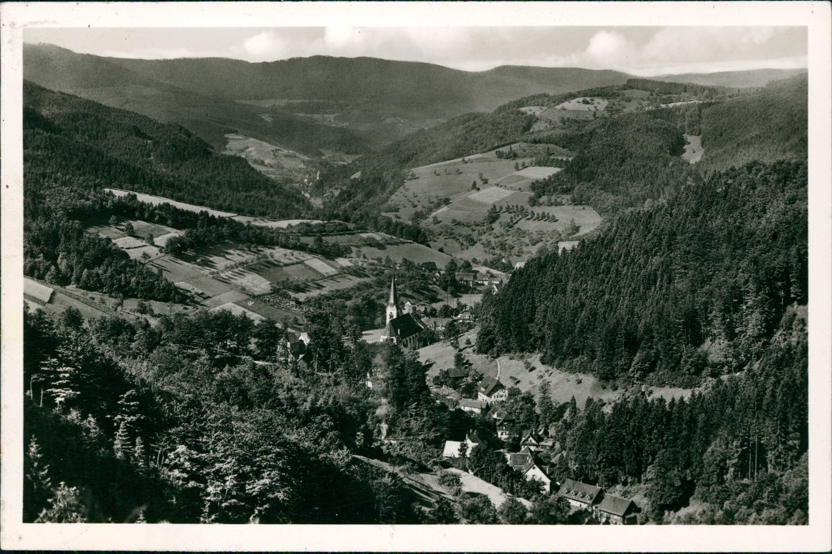 vergrößern: Bildseite historische Ansichtskarte von 1965: RENCHTAL mit Blick auf Bad Griesbach:: Bad Peterstal-Griesbach