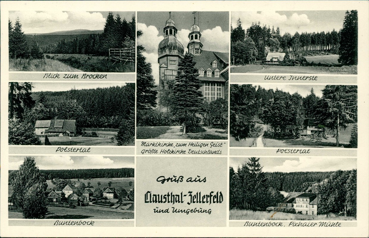 zoom: Image side vintage Postcard from 1957: Stadtteilansichten Mehrbild:: Clausthal-Zellerfeld