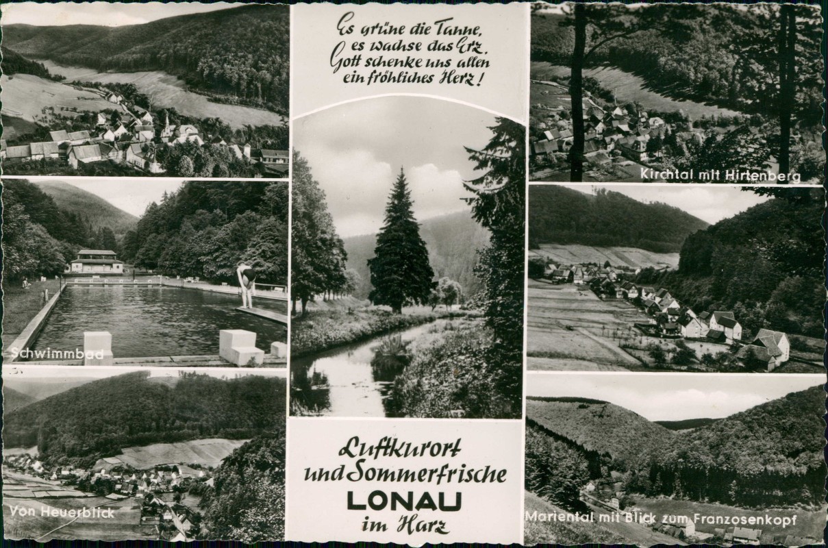 vergrößern: Bildseite historische Ansichtskarte von 1969: Stadtteilansichten Mehrbild Fotokarte:: Lonau-Herzberg (Harz)