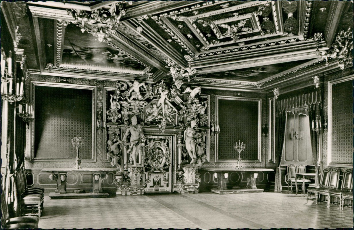vergrößern: Bildseite historische Ansichtskarte von 1961: Fürstliches Schloss - Goldener Saal:: Bückeburg