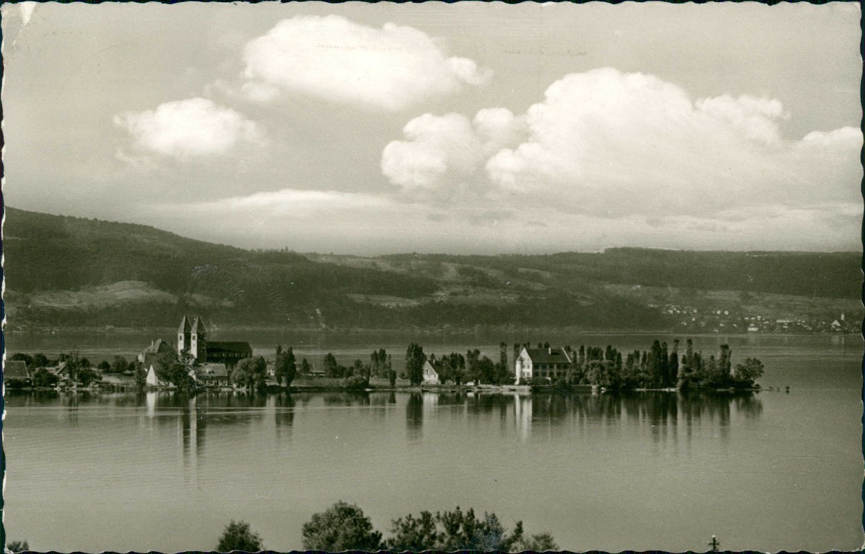 zoom: Image side vintage Postcard from 1959: Blick auf Niederzell:: Insel Reichenau