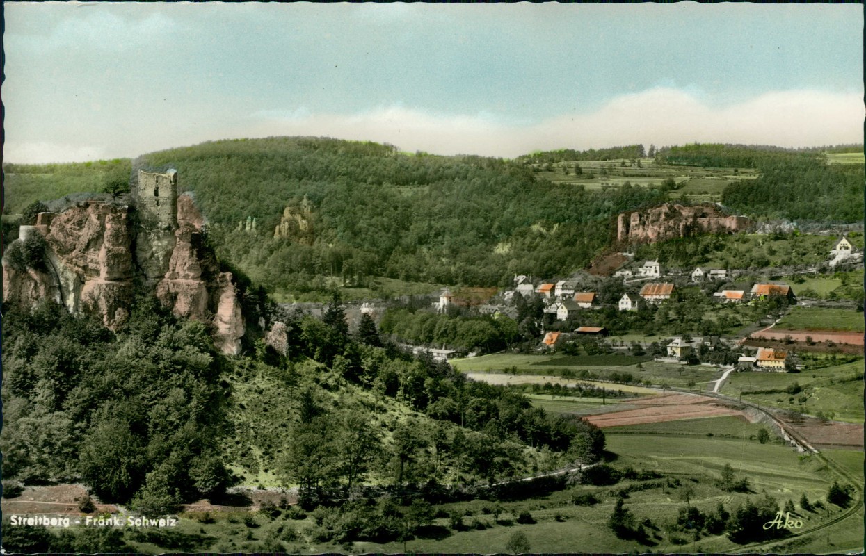 zoom: Image side vintage Postcard from 1964: Ortsblick Colorfotokarte:: Streitberg-Wiesenttal