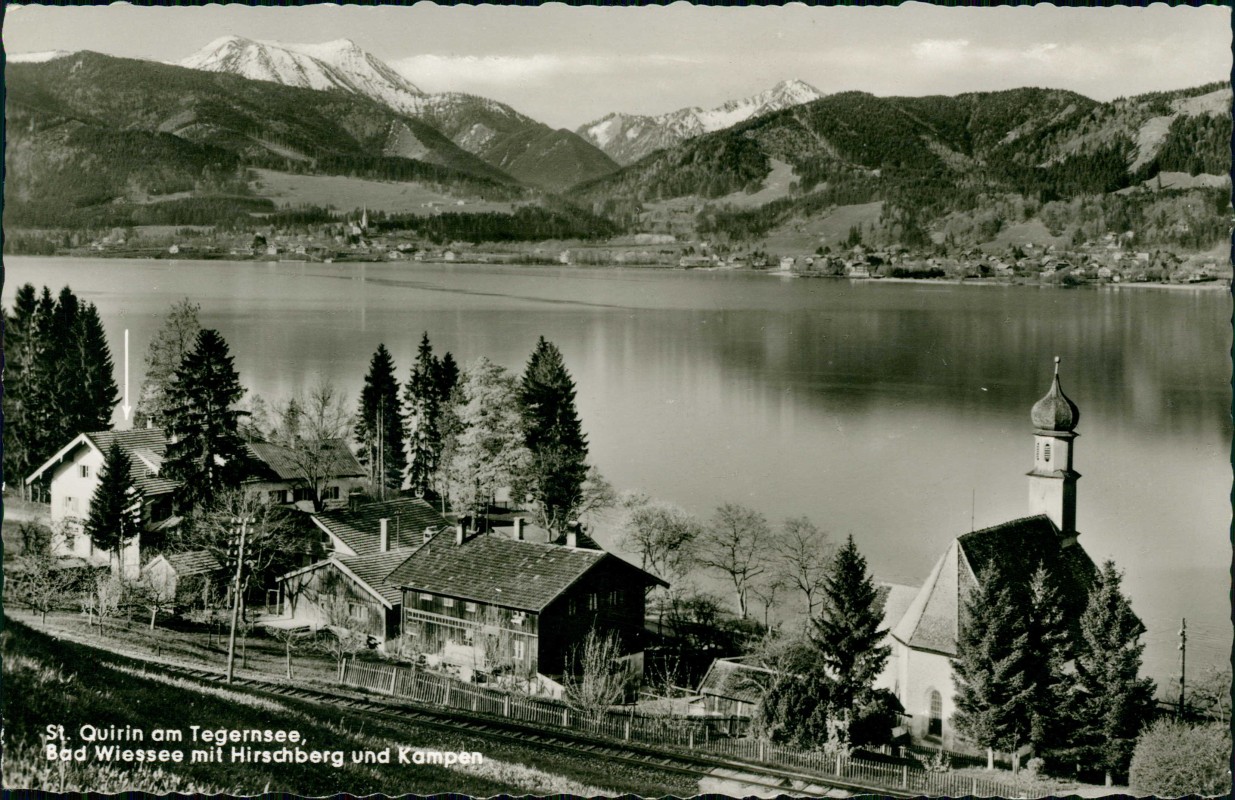 vergrößern: Bildseite historische Ansichtskarte von 1968: Stadtpartie Bahnstrecke - Fotokarte:: St. Quirin-Gmund am Tegernsee