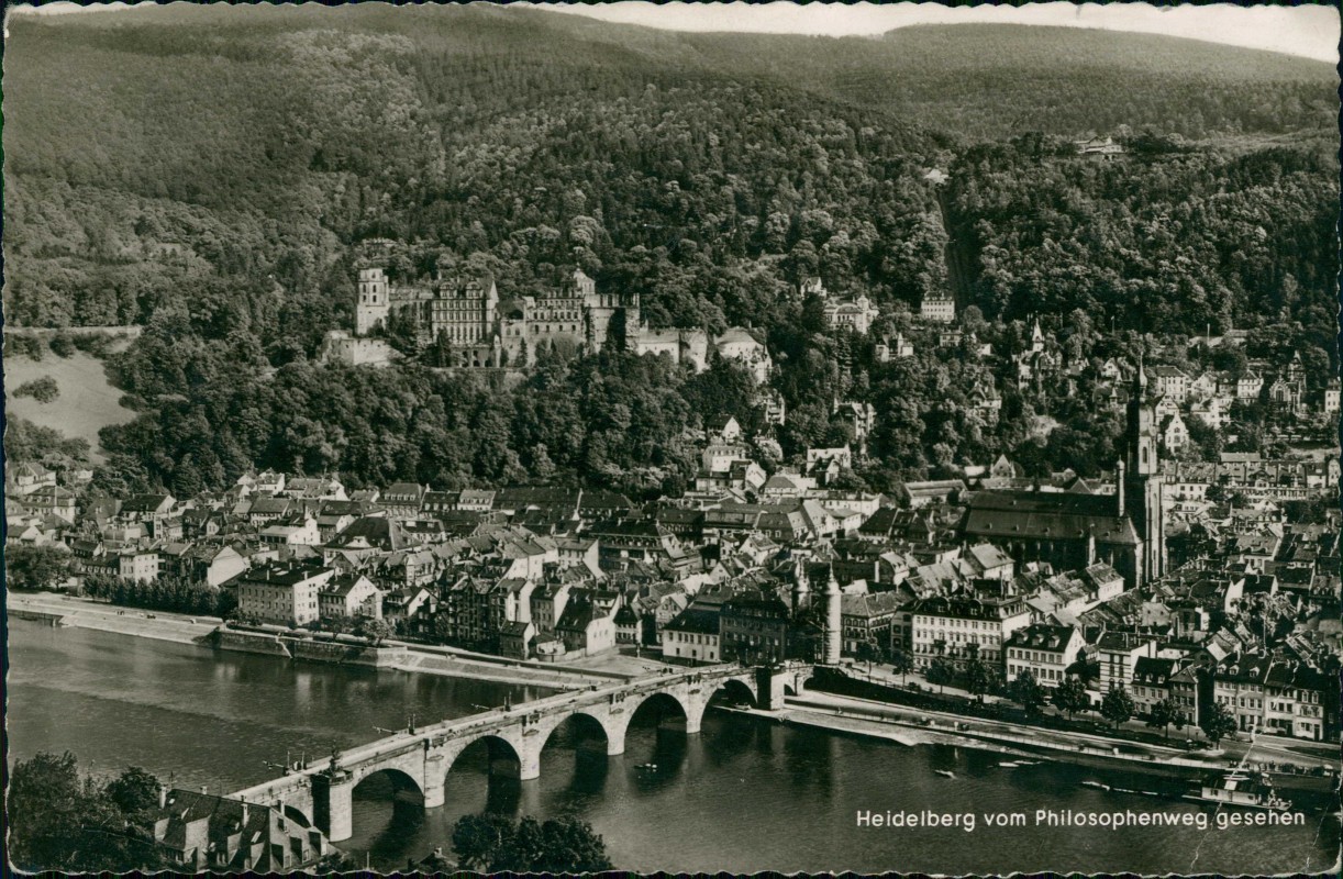 zoom: Image side vintage Postcard from 1956: vom Philosophenweg gesehen:: Heidelberg
