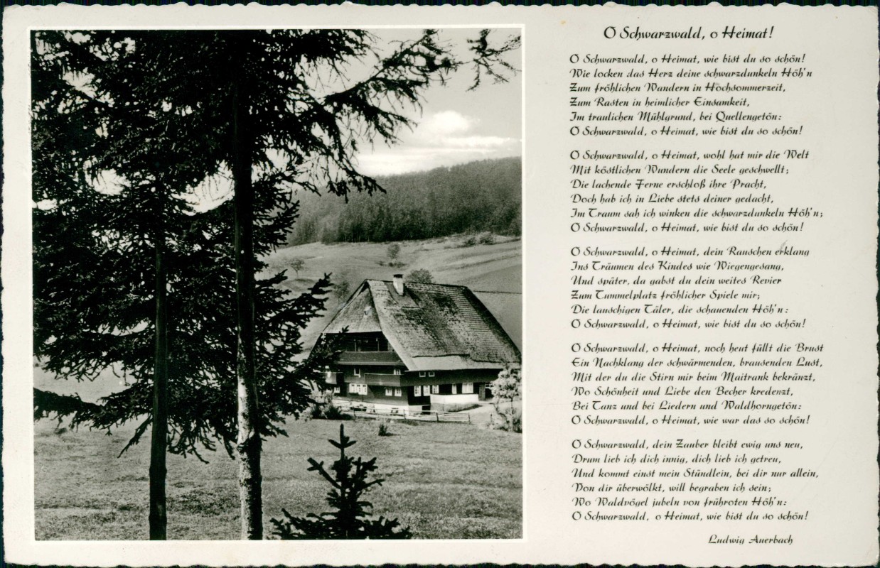 vergrößern: Bildseite historische Ansichtskarte von 1961: Schwarzwald Gedicht Schwarzwaldhaus:: .Baden-Württemberg