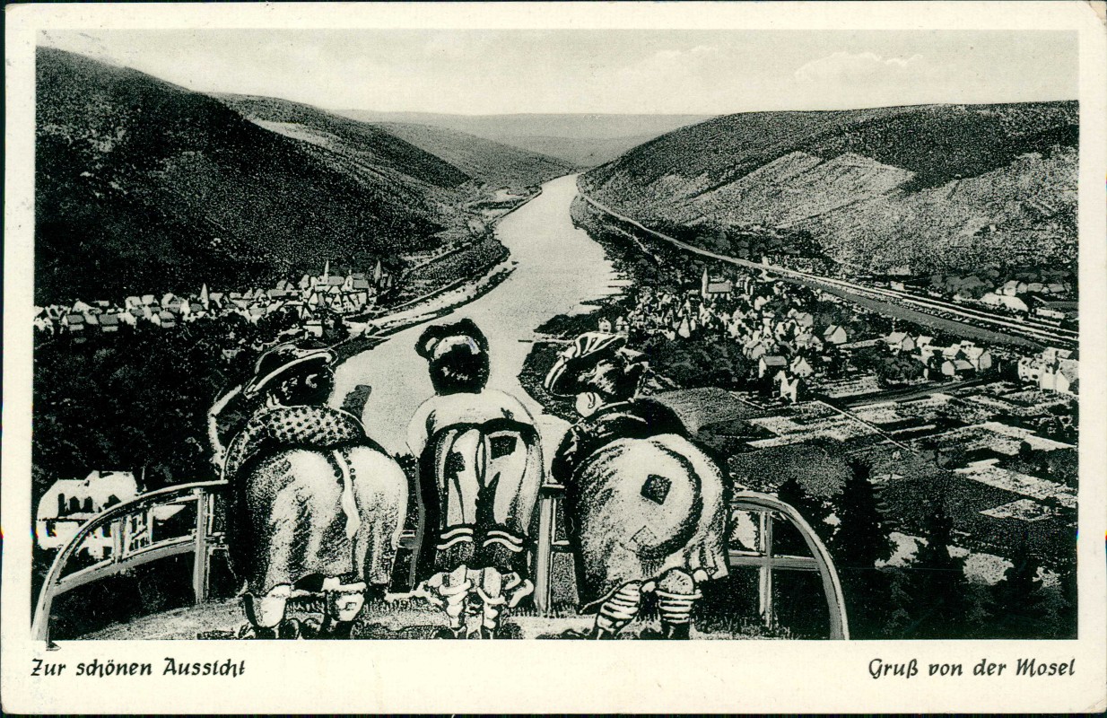 vergrößern: Bildseite historische Ansichtskarte von 1962: Mosel Blick ins Tal Scherzkarte:: .Rheinland-Pfalz