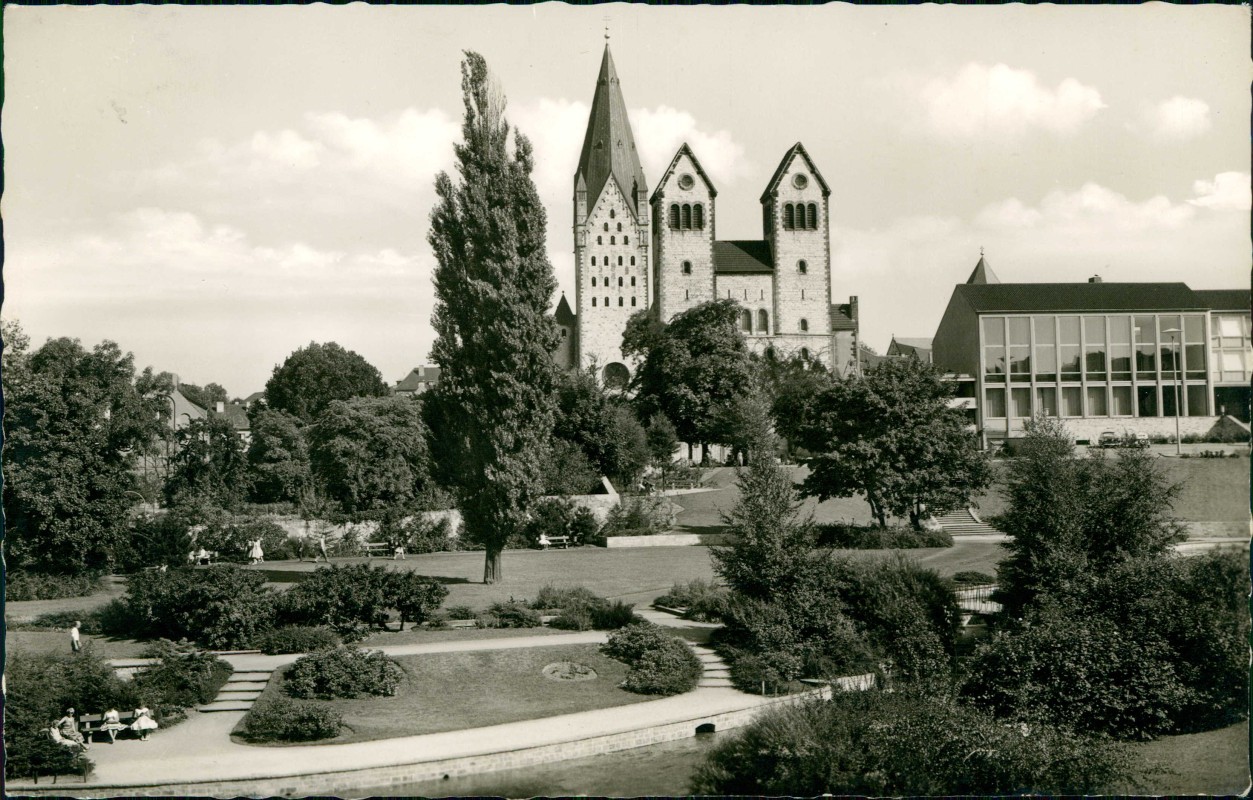 vergrößern: Bildseite historische Ansichtskarte von 1960: Paderquellgebiet Stadtpartie:: Paderborn