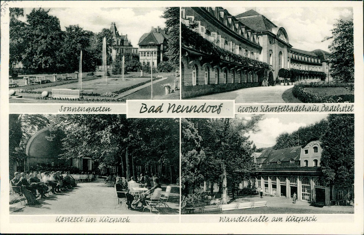 vergrößern: Bildseite historische Ansichtskarte von 1958: Konzert im Kucnack Großes Schwefelbadehaus:: Bad Nenndorf